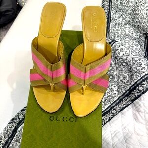 Gucci Stripe Ribbon Web Thong Heel Sandals